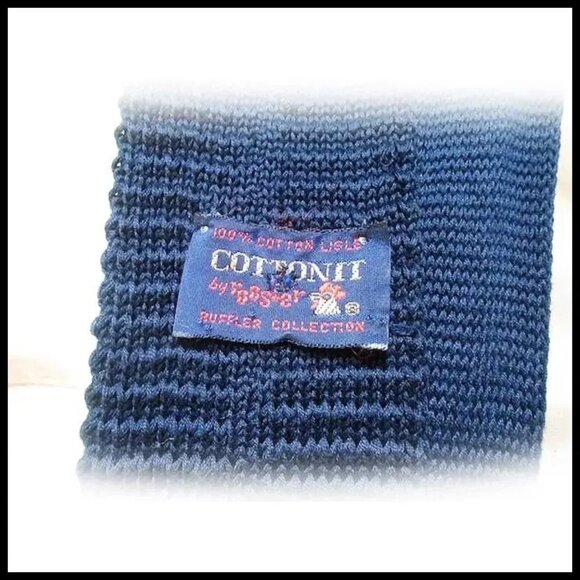Mens Vintage Skinny Square Tie Navy Blue Cotton Knit by Rooster - Picture 8 of 14